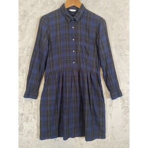 Gap Shirt Dress Womens Sz S Navy Plaid Lined Pockets Long Sleeve Preppy Academia